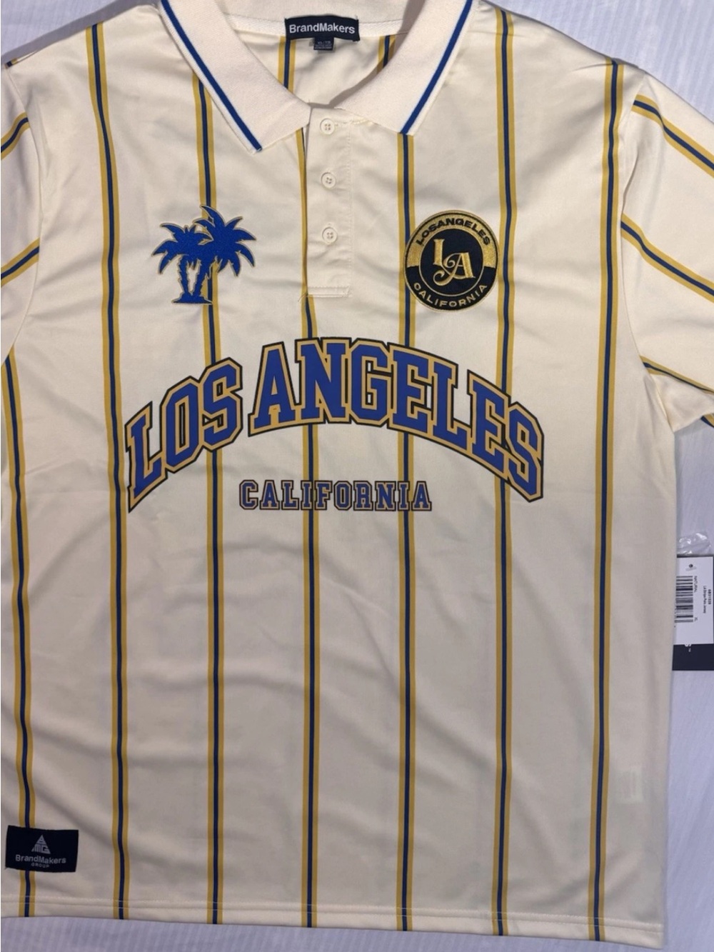 Los Angeles Striped Polo Shirt - Cream/Blue/Gold